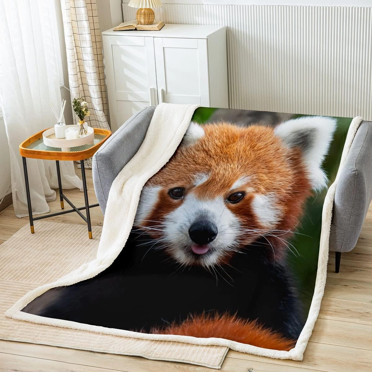 Red Panda Sherpa Blanket Cute Fleece Throw Blanket for Kids Boys Girls Wild Animal Decor Plush Jungle Wildlife Style for Sofa Bed Couch,Queen 90x90 Inches