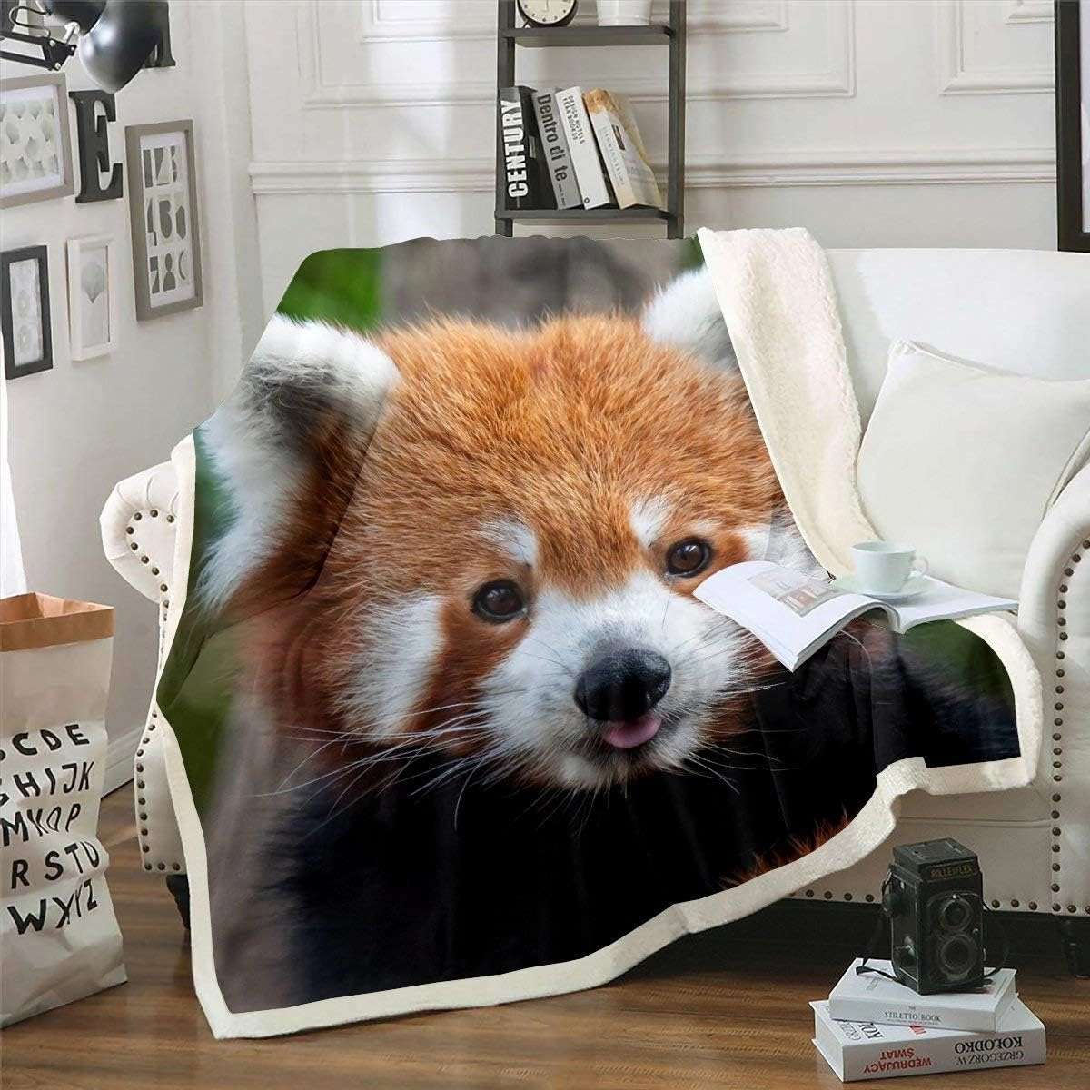Red Panda Sherpa Blanket Cute Fleece Throw Blanket for Kids Boys Girls Wild Animal Decor Plush Jungle Wildlife Style for Sofa Bed Couch,Queen 90x90 Inches