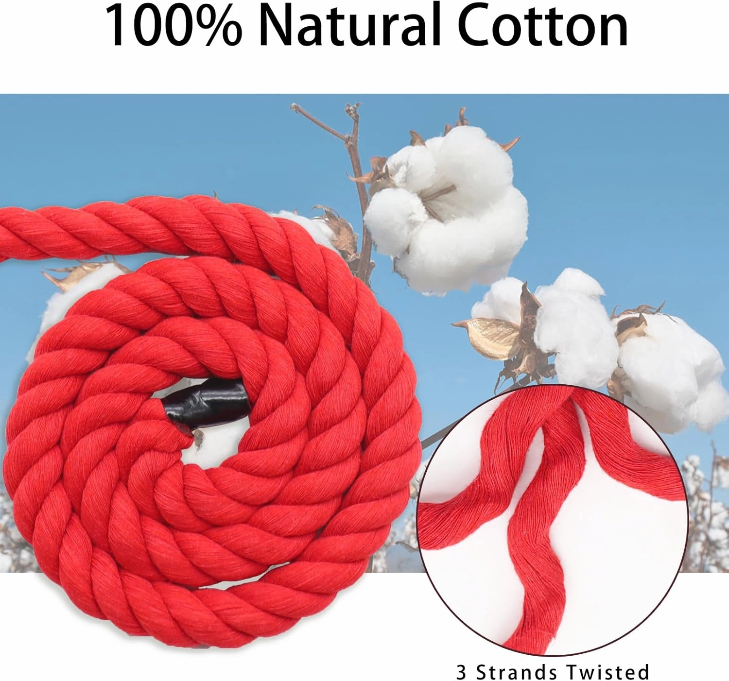 Red Rope 1 inch x 100 feet - Thick Cotton Rope for Swing Hanging Landscaping Tug of War