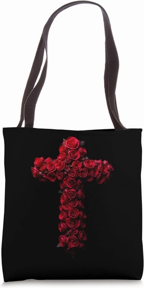 Red Roses Cross Design with Elegant Floral Arrangement Tote Bag