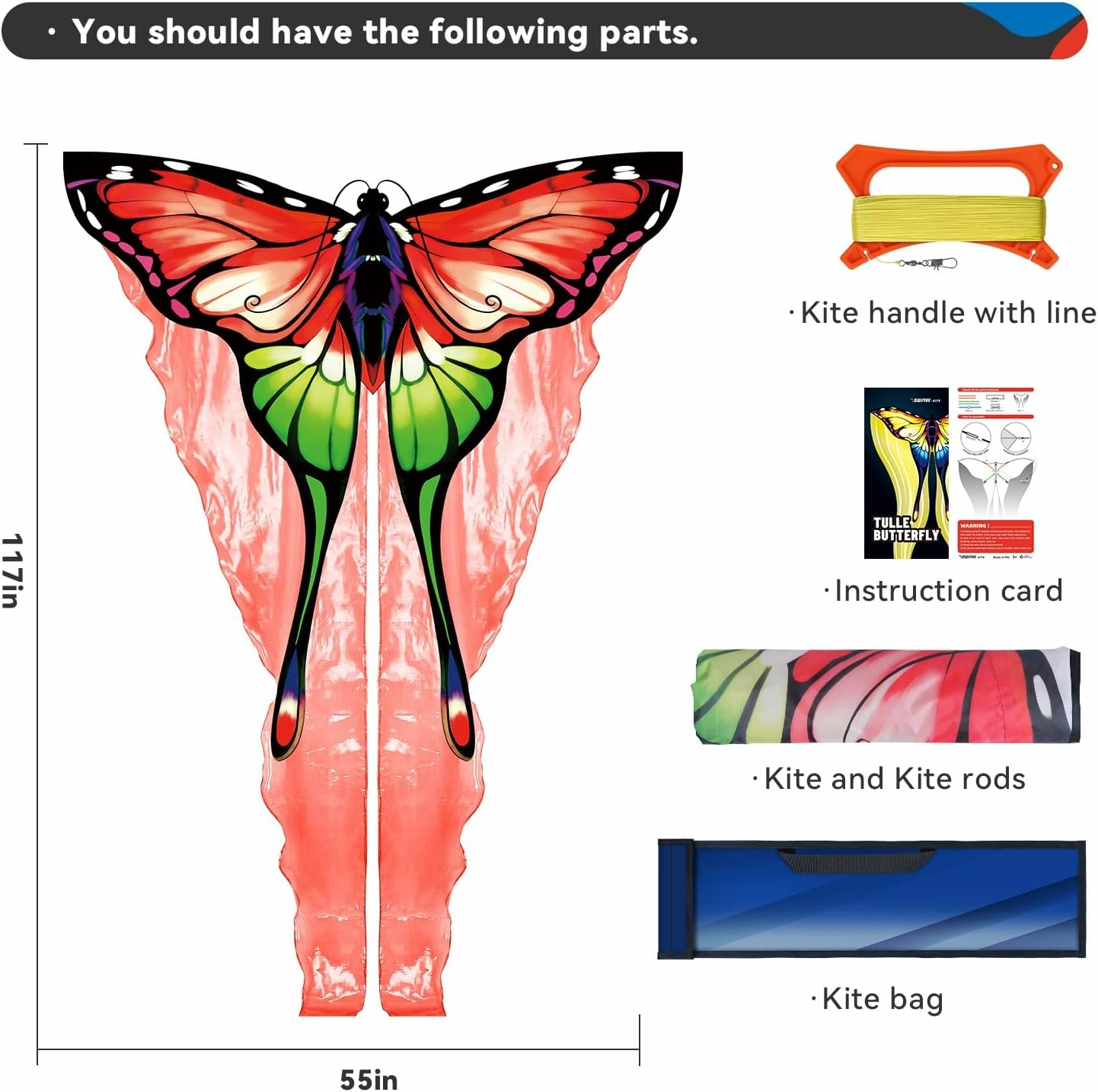 Red Tulle Butterfly Kite for Kids & Adults ，Easy to Fly Outdoor Fun Sports Beach Kids Children Outdoor Toys Kites (Tulle Butterfly-red)