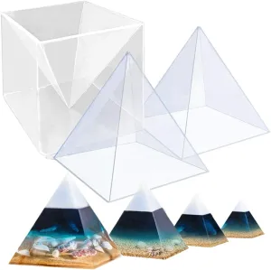 RESINWORLD Super Large Clear Silicone Pyramid Molds - 2Pcs Inner Molds   1Pcs Plastic Frame, Shiny Resin Mold for Chakra Orgonite Orgone DIY