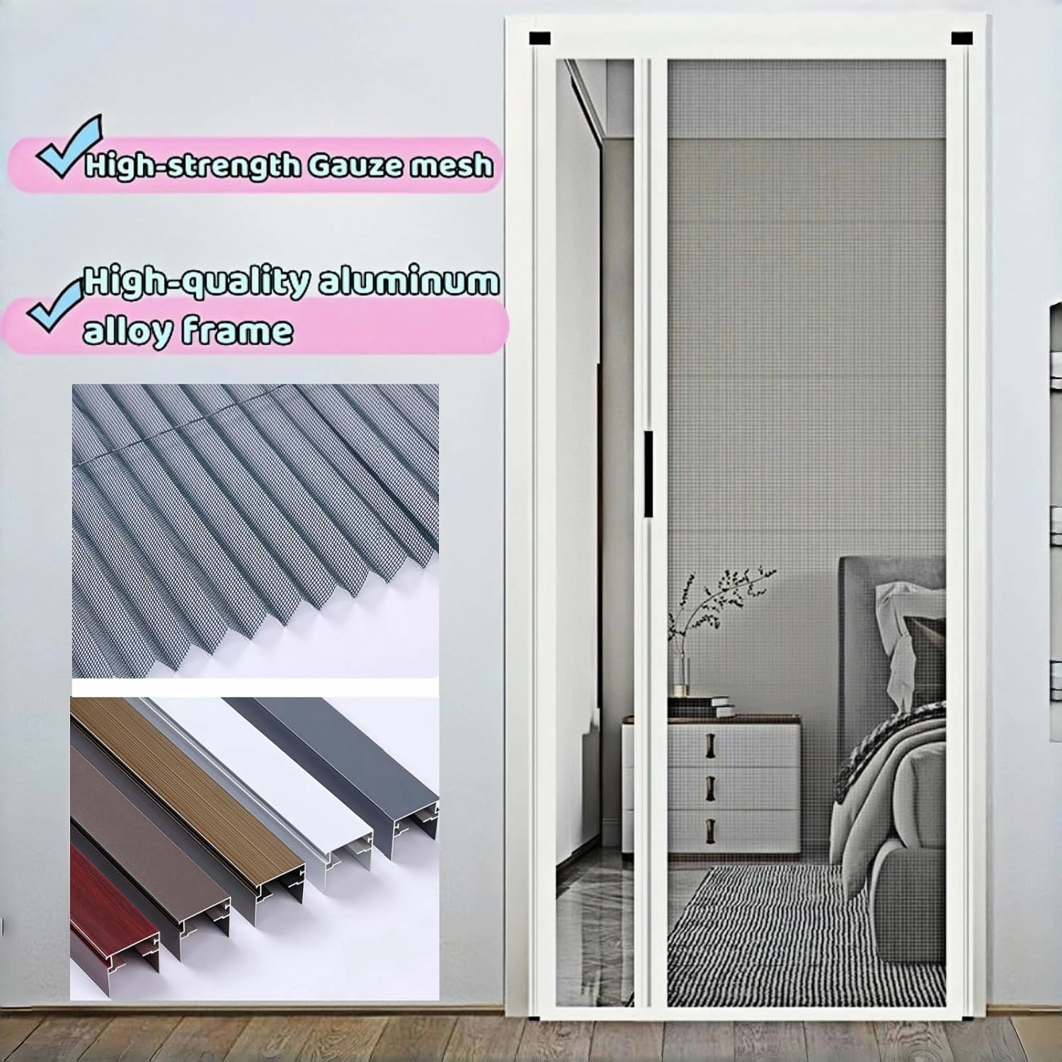 Retractable Screen Door,No-Drilling Folding Screen Door for Single or Double Door,Low-Profile Tracks Sliding Door with Aluminum Frame,Keeping Insects Out,Custom Size (Rich Gold)