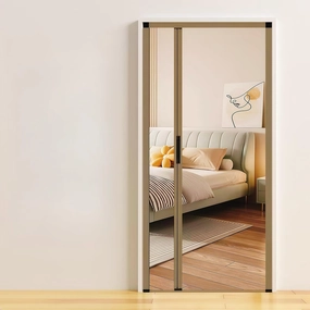 Retractable Screen Door,No-Drilling Folding Screen Door for Single or Double Door,Low-Profile Tracks Sliding Door with Aluminum Frame,Keeping Insects Out,Custom Size (Rich Gold)