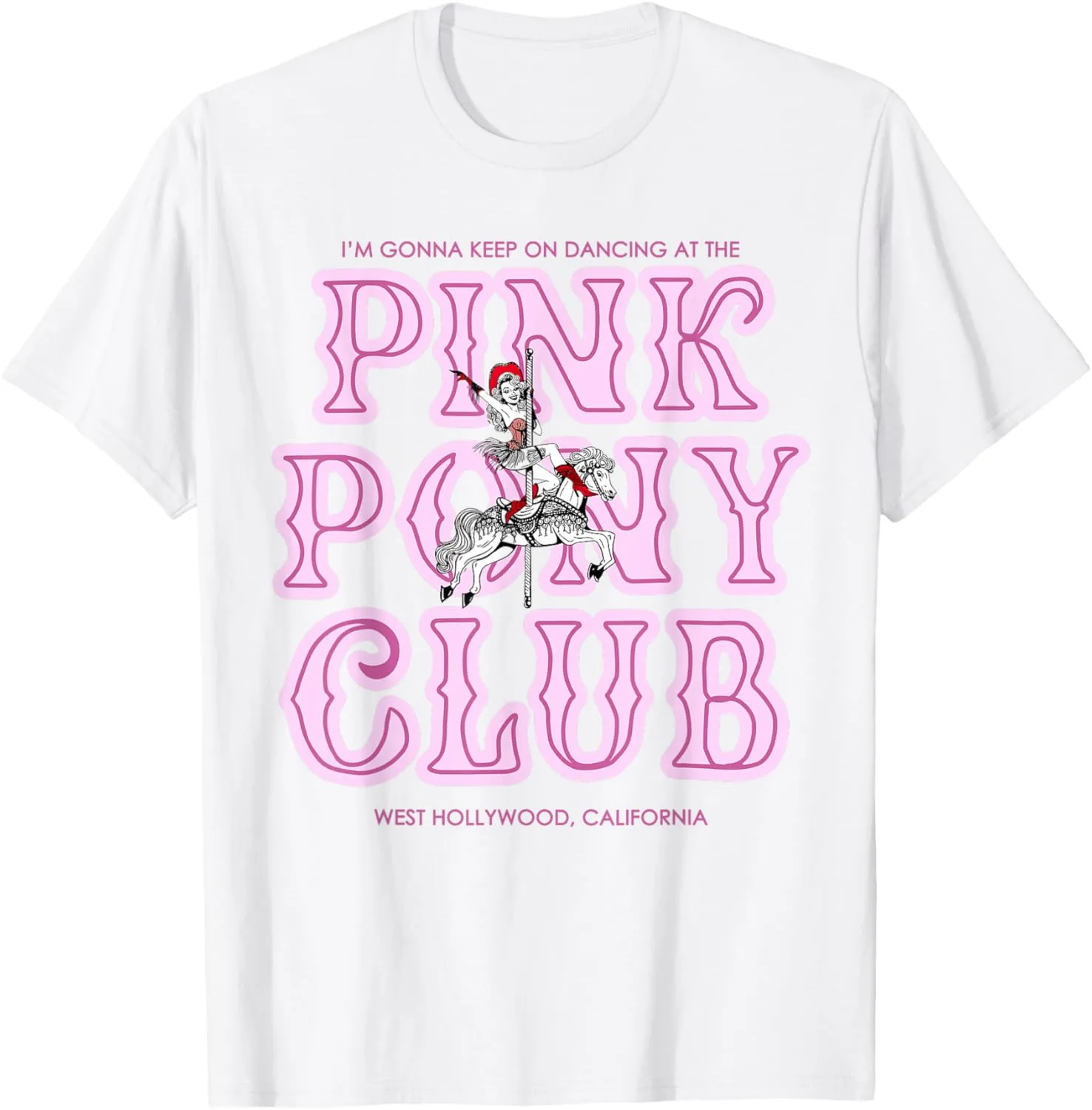 Retro Pony Cowgirl Dancing Carousel West Coast Pink Clubs T-Shirt