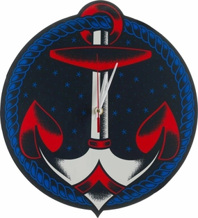 Retro Nautical Anchor Wall Clock - Blue & Red - Sourpuss Brand