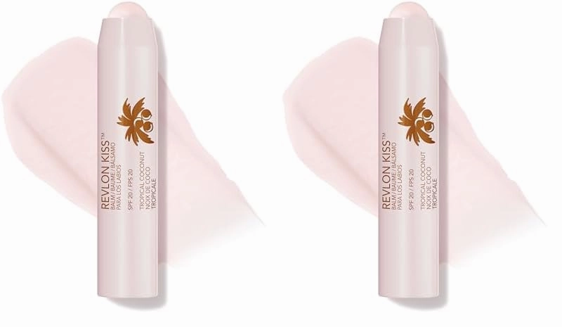 Revlon Lip Balm, Kiss Tinted Lip Balm, Face Makeup with Lasting Hydration, SPF 20, Infused with Natural Fruit Oils, 010 Tropical Coconut, 0.09 Oz (Pack of 2)