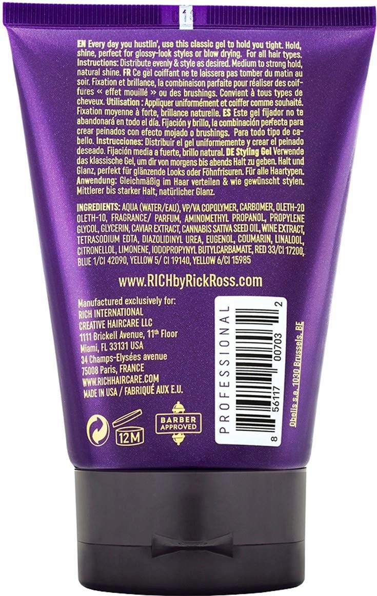 RICH by Rick Ross Luxury Styling Gel for Men with All Hair Types - Rejuvenating & Smoothing - Tames Frizz & Adds Shine - Medium hold, Glossy Finish, 5 Fl oz
