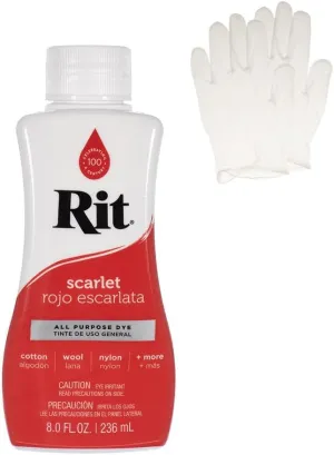 Rit Dye – Liquid Fabric Dye for Crafting, Clothing, and Décor – 8 oz. Bottle – Scarlet Red (Gloves Included)