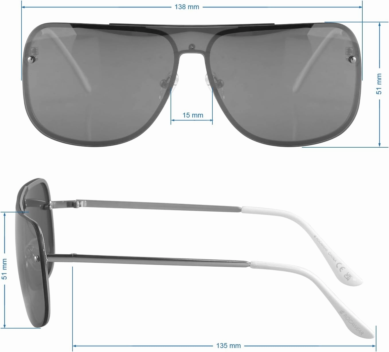 Rocawear R1541 Metal Shield UV400 Protective Navigator Rectangular Sunglasses
