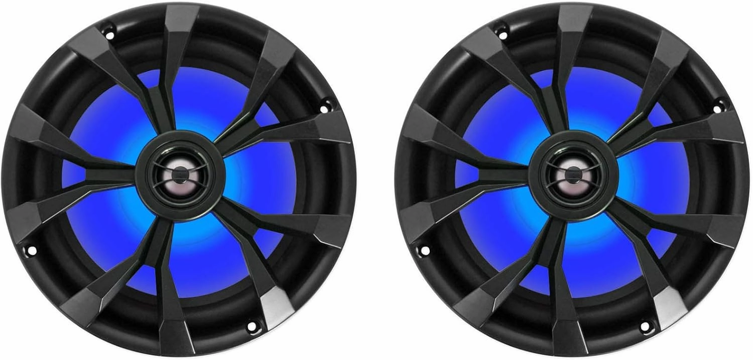 Rockville RKL80MB 900 Watt 8-Inch 2-Way Marine Boat Speakers (2), IP66 Waterproof, Beat-Sync LED Lights, Rustproof Design, Perfect for Boats and ATVs