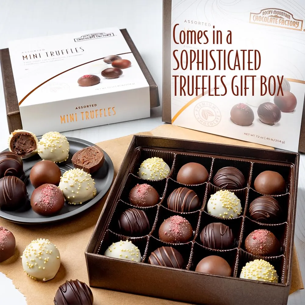 Rocky Mountain Chocolate Factory Mini Gourmet Truffles Gift Box - Handcrafted Truffles with Best Chocolate Flavors - Elegant Gift Box for Chocolate Lovers - 16 piece Mini Truffle Box