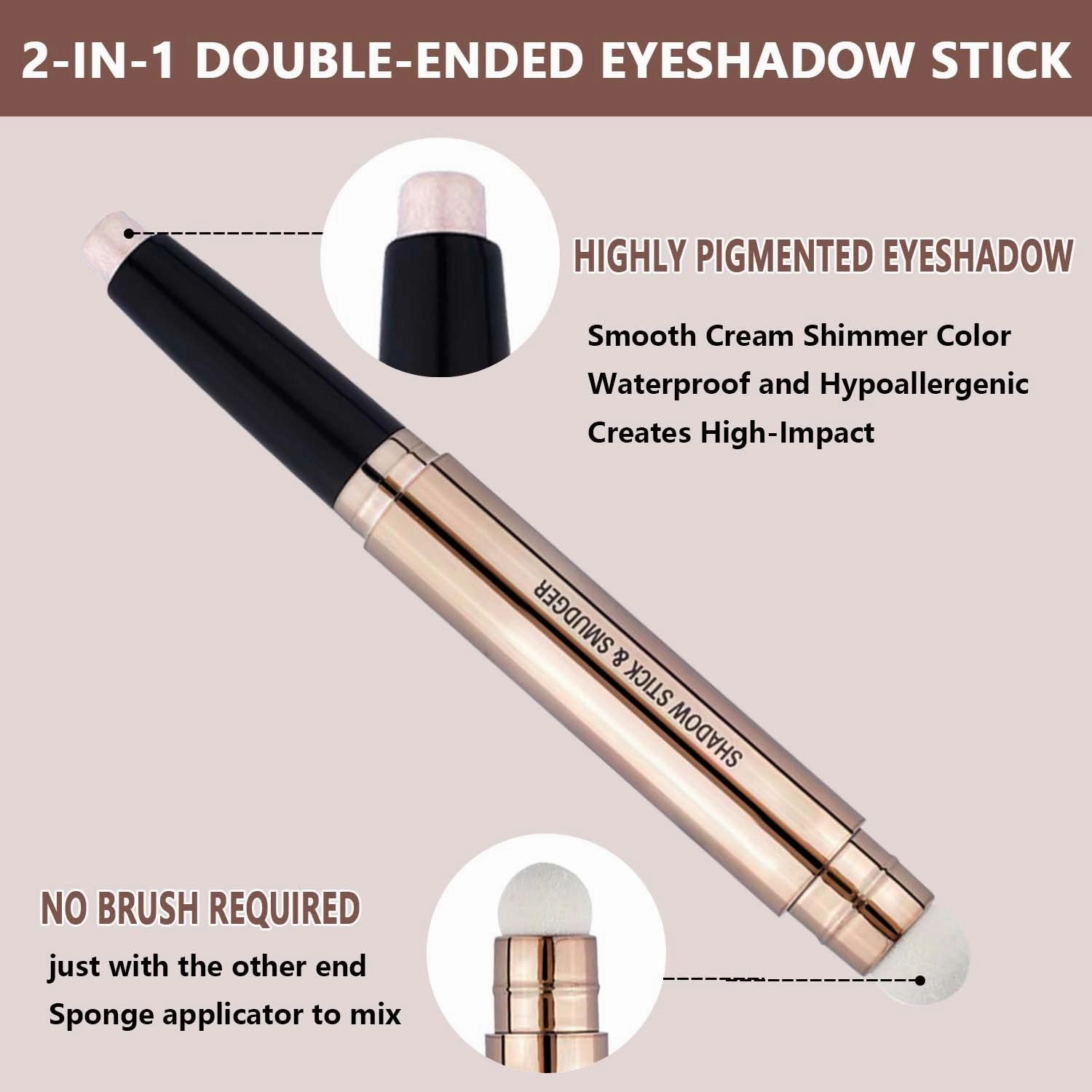 Roll over image to zoom in Eyeshadow Stick and Sponge Makeup Brush Eye Makeup Cream Shimmer Glitter Eye shadow Eyeliner Pencil Highlighter Hypoallergenic primer Natural Waterproof Long Lasting Multi-Dimensional eyes Look