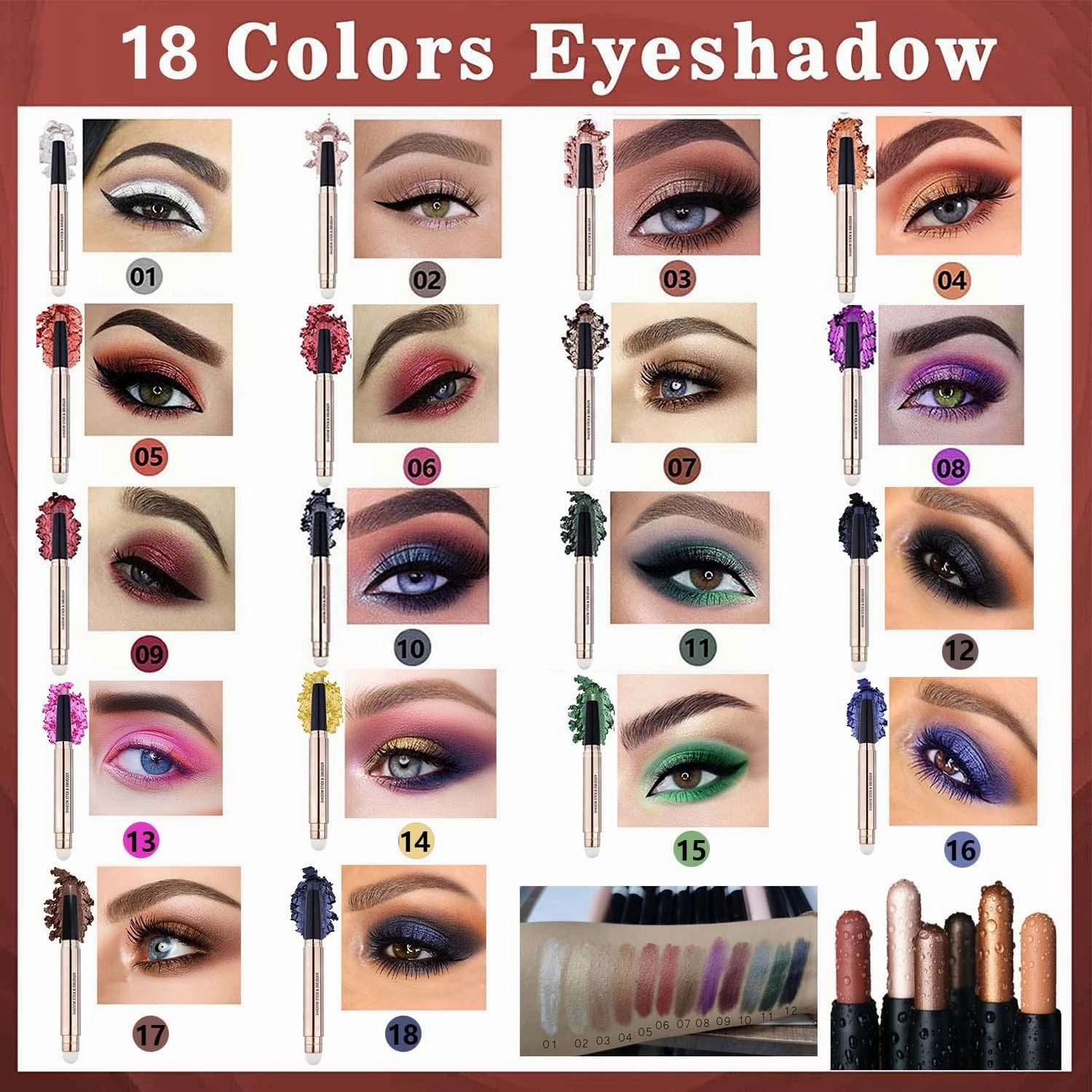 Roll over image to zoom in Eyeshadow Stick and Sponge Makeup Brush Eye Makeup Cream Shimmer Glitter Eye shadow Eyeliner Pencil Highlighter Hypoallergenic primer Natural Waterproof Long Lasting Multi-Dimensional eyes Look
