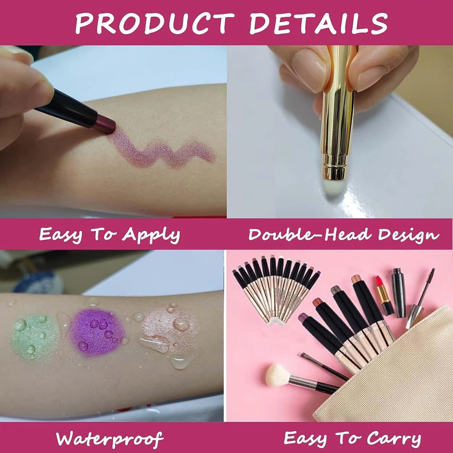 Roll over image to zoom in Eyeshadow Stick and Sponge Makeup Brush Eye Makeup Cream Shimmer Glitter Eye shadow Eyeliner Pencil Highlighter Hypoallergenic primer Natural Waterproof Long Lasting Multi-Dimensional eyes Look