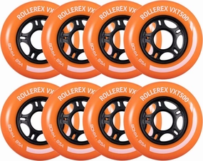 Rollerex VXT500 Inline Skate Wheels (8-Pack) (Various Size & Color Options Available) -Indoor Outdoor- Intended for Roller Blade Wheel Replacement