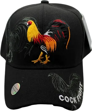 Rooster Baseball Hat. Rooster Rumble Embroidered Rooster Cap. Cock Fight Black Hat. El Gallo Hat. Embroidered Rooster Baseball Cap, Black Adjustable Hat with Detailed Cock Fight Design