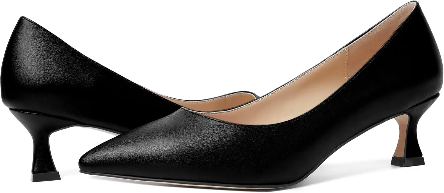 ROSERWISH Womens Casual Pointed Toe Slip On Classic Matte Office Kitten Low Heel Pumps Dress Shoes 2 Inch