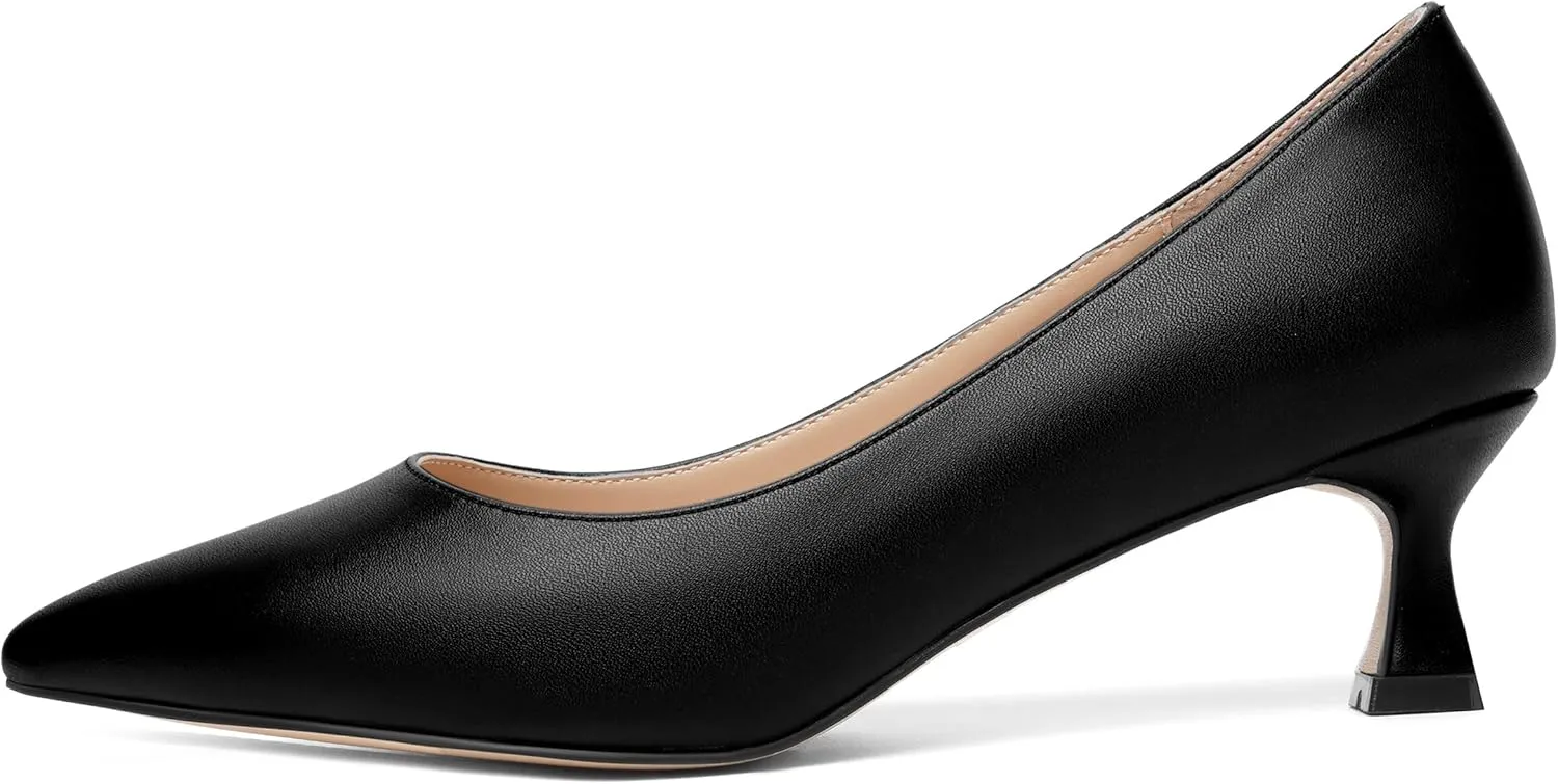 ROSERWISH Womens Casual Pointed Toe Slip On Classic Matte Office Kitten Low Heel Pumps Dress Shoes 2 Inch