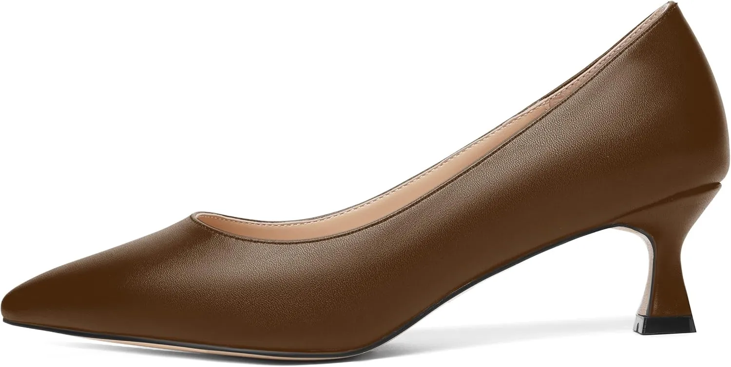 ROSERWISH Womens Casual Pointed Toe Slip On Classic Matte Office Kitten Low Heel Pumps Dress Shoes 2 Inch