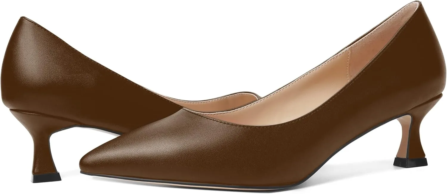ROSERWISH Womens Casual Pointed Toe Slip On Classic Matte Office Kitten Low Heel Pumps Dress Shoes 2 Inch