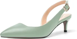 ROSERWISH Womens Slingback Dating Matte Fashion Dress Buckle Pointed Toe Kitten Low Heel Pumps Shoes 2 Inch