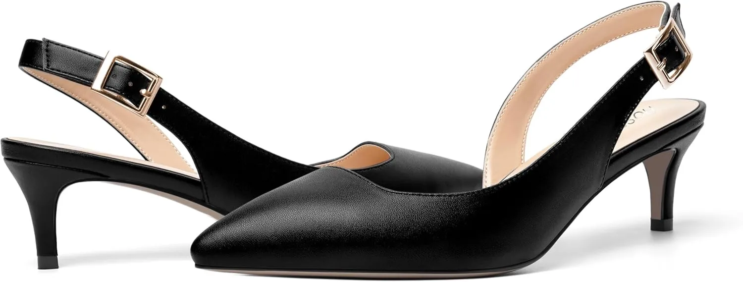 ROSERWISH Womens Slingback Dating Matte Fashion Dress Buckle Pointed Toe Kitten Low Heel Pumps Shoes 2 Inch