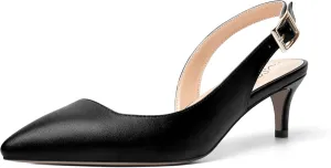 ROSERWISH Womens Slingback Dating Matte Fashion Dress Buckle Pointed Toe Kitten Low Heel Pumps Shoes 2 Inch