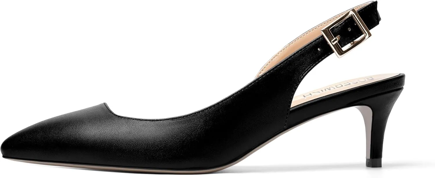 ROSERWISH Womens Slingback Dating Matte Fashion Dress Buckle Pointed Toe Kitten Low Heel Pumps Shoes 2 Inch