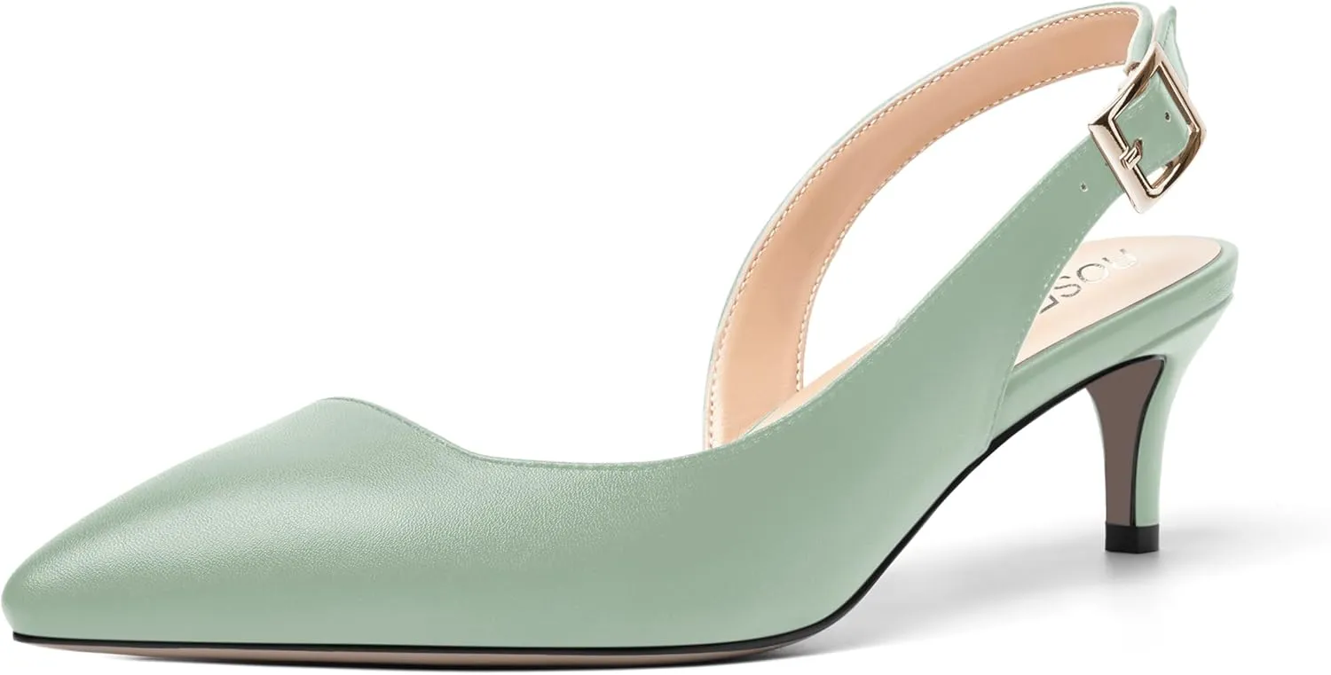 ROSERWISH Womens Slingback Dating Matte Fashion Dress Buckle Pointed Toe Kitten Low Heel Pumps Shoes 2 Inch