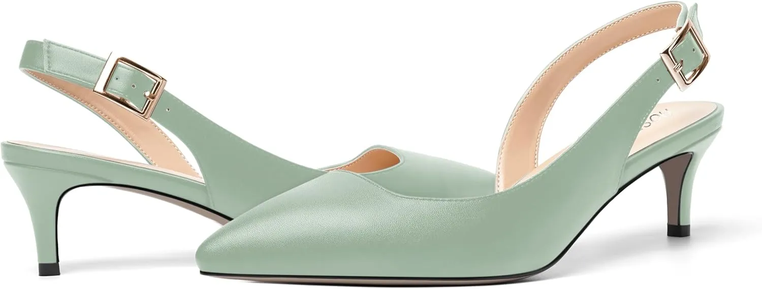 ROSERWISH Womens Slingback Dating Matte Fashion Dress Buckle Pointed Toe Kitten Low Heel Pumps Shoes 2 Inch