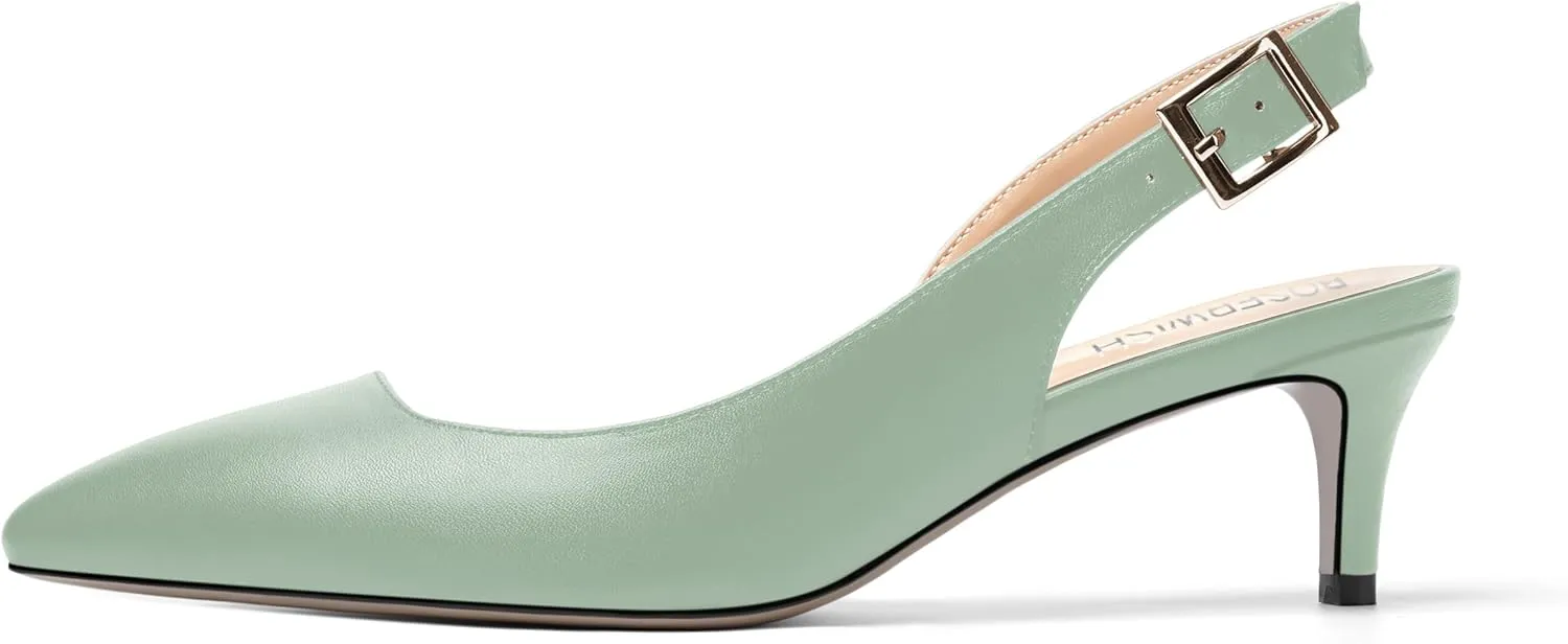 ROSERWISH Womens Slingback Dating Matte Fashion Dress Buckle Pointed Toe Kitten Low Heel Pumps Shoes 2 Inch