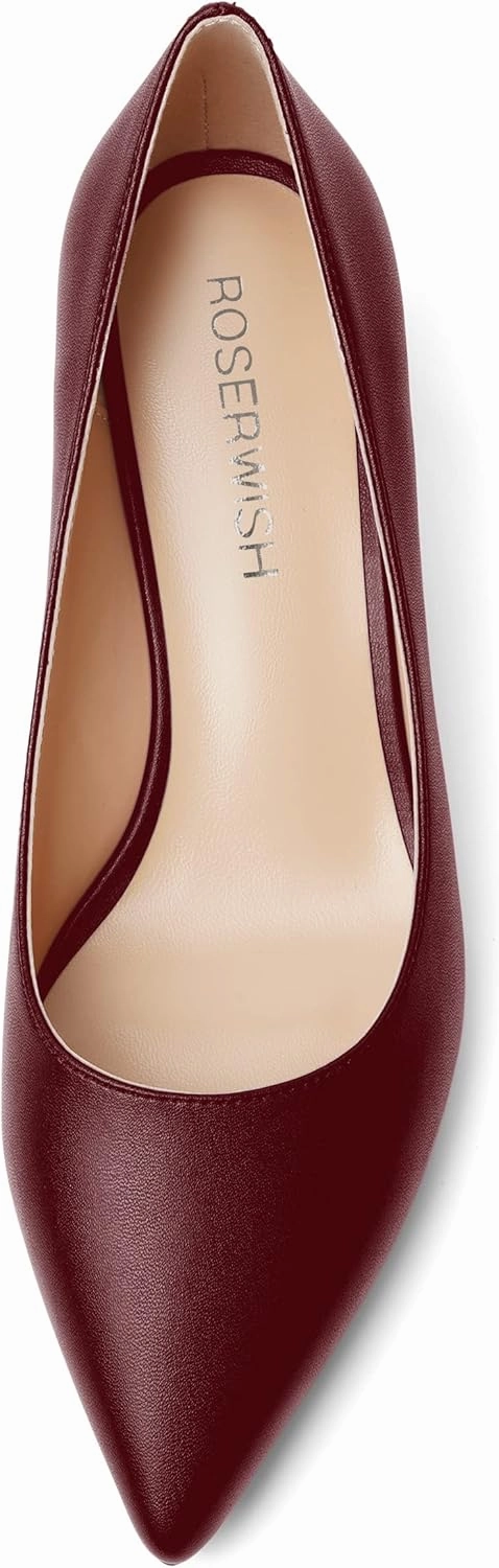 ROSERWISH Womens Casual Pointed Toe Slip On Classic Matte Office Kitten Low Heel Pumps Dress Shoes 2 Inch