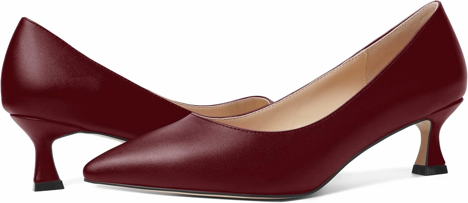 ROSERWISH Womens Casual Pointed Toe Slip On Classic Matte Office Kitten Low Heel Pumps Dress Shoes 2 Inch