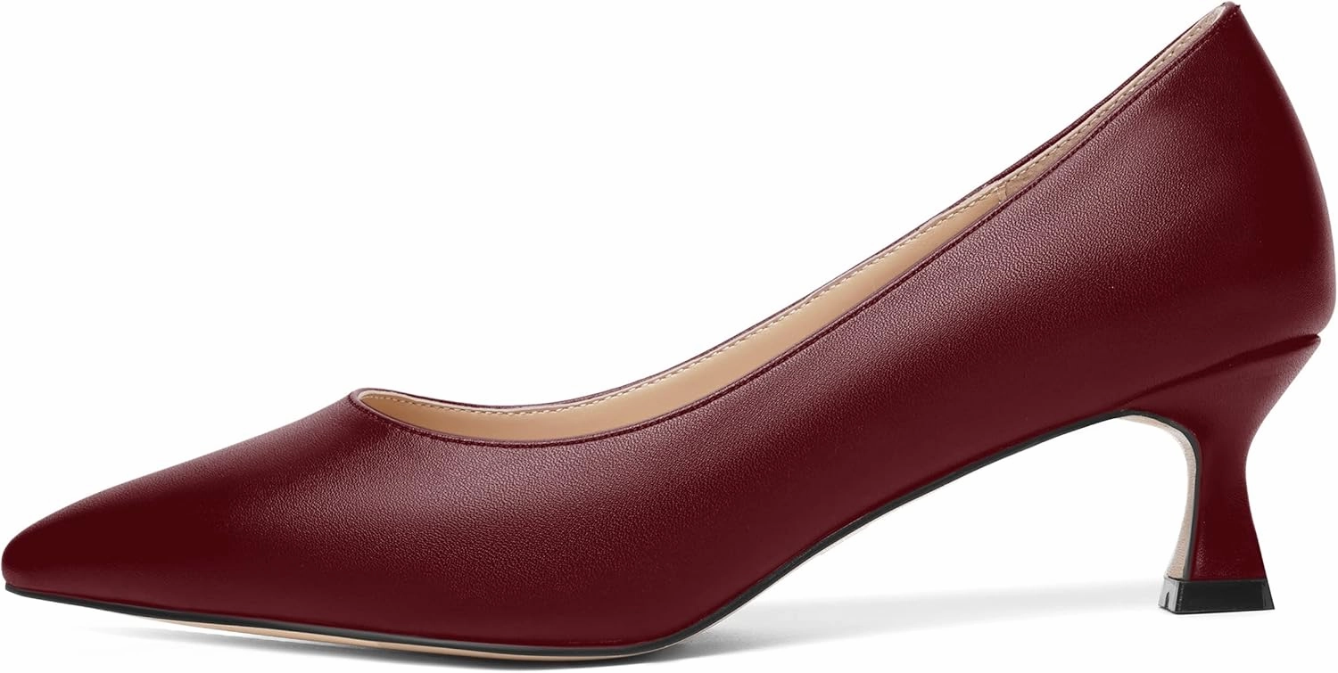 ROSERWISH Womens Casual Pointed Toe Slip On Classic Matte Office Kitten Low Heel Pumps Dress Shoes 2 Inch