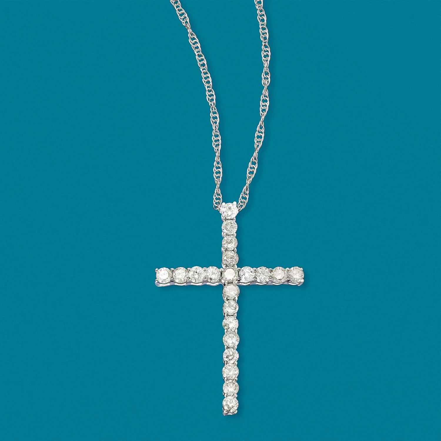 Ross-Simons 1.00 ct. t.w. Diamond Cross Pendant Necklace in 14kt White Gold