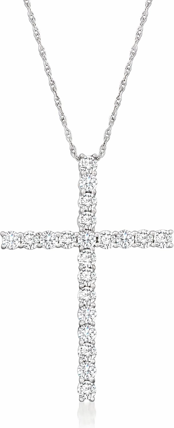 Ross-Simons 1.00 ct. t.w. Diamond Cross Pendant Necklace in 14kt White Gold