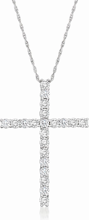 Ross-Simons 1.00 ct. t.w. Diamond Cross Pendant Necklace in 14kt White Gold
