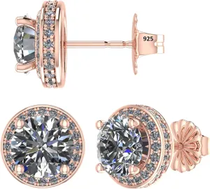 Round Halo Stud Earrings 0.85cttw-4.50cttw in Sterling Silver w/Pure Brilliance Zirconia, Hypoallergenic