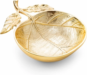 Round Gold Shallow Bowl with Leaf and Vein Design