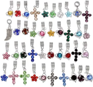 RUBYCA Mix Assortment Crystal Dangle Pendant Charm Beads Cross Flower Heart fit European Bracelet