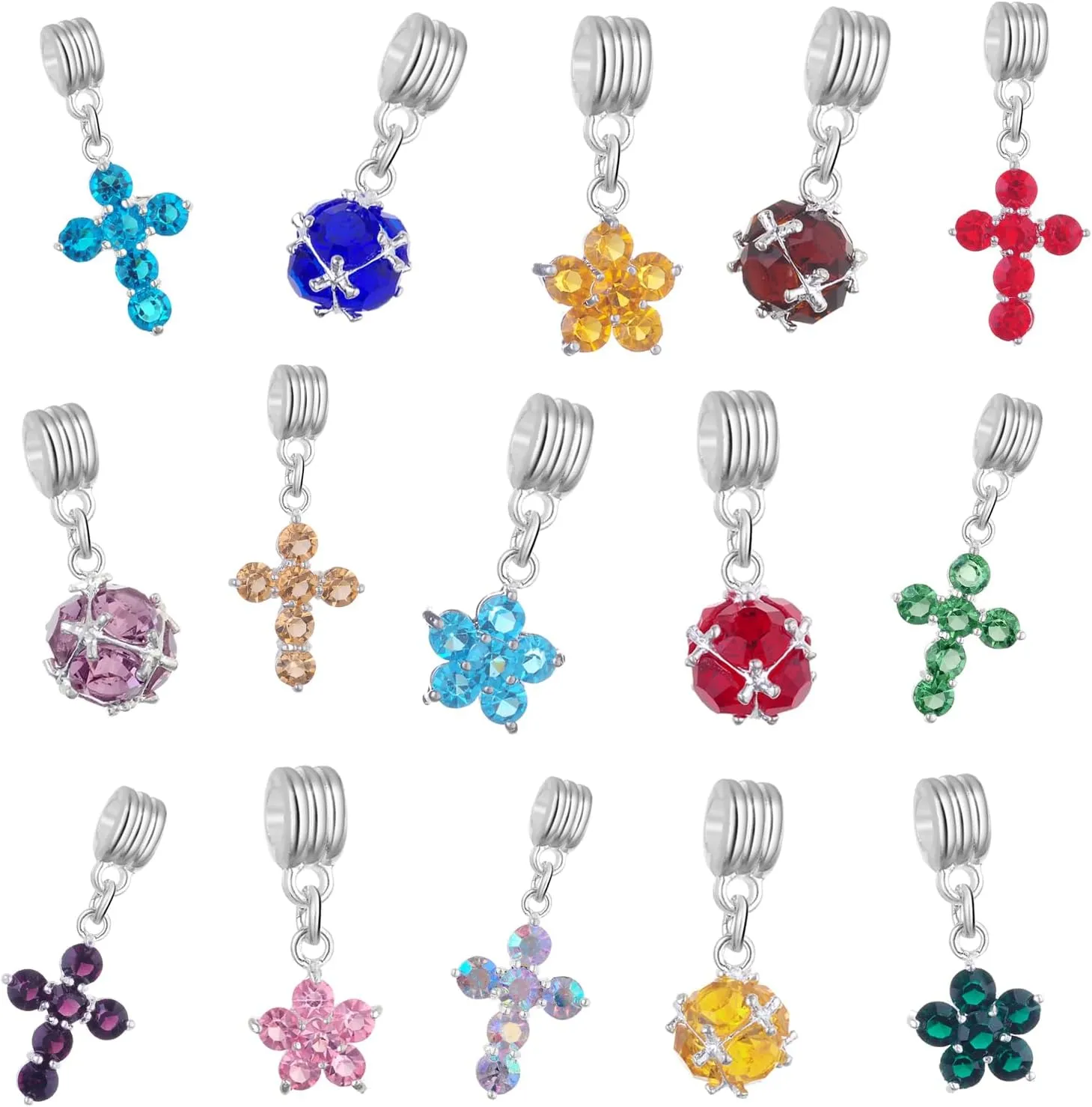 RUBYCA Mix Assortment Crystal Dangle Pendant Charm Beads Cross Flower Heart fit European Bracelet