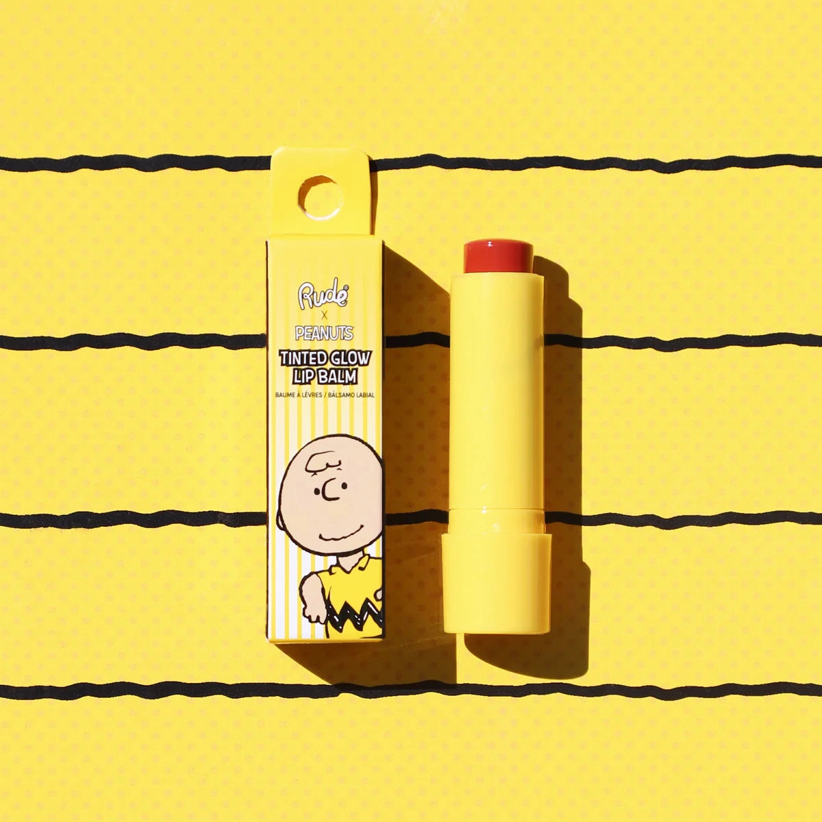 RUDE Peanuts Tinted Glow Lip Balm - Charlie ~ Peach Nude