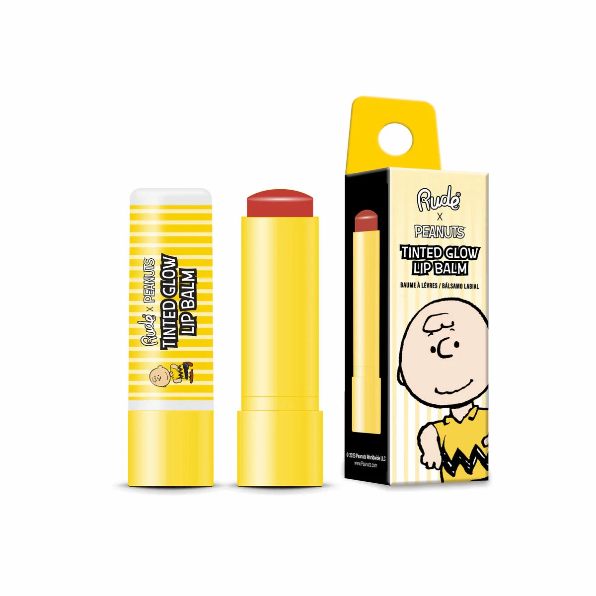 RUDE Peanuts Tinted Glow Lip Balm - Charlie ~ Peach Nude