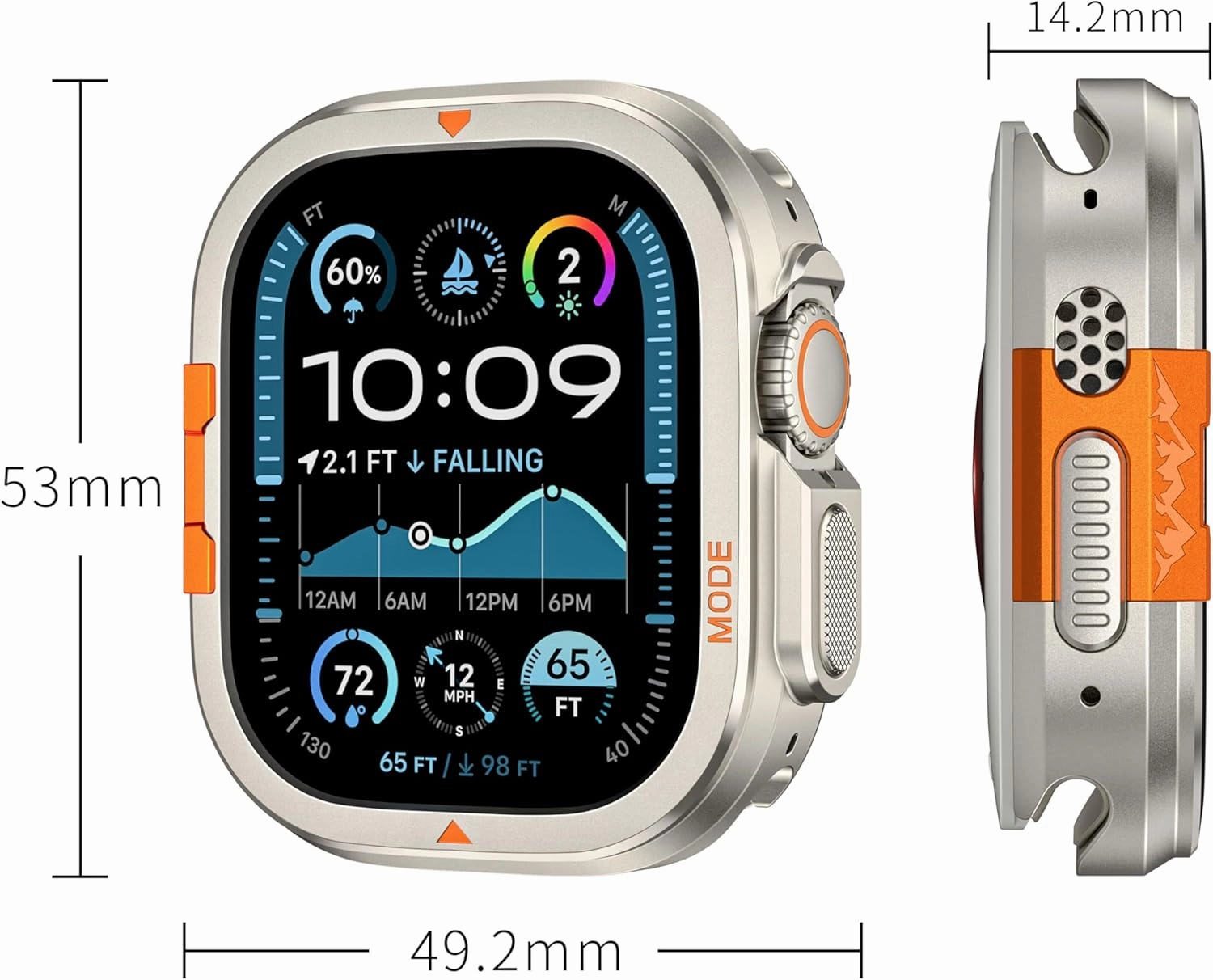 Rugged Metal Case Compatible with Apple Watch Ultra Case 49mm 46mm Series 10, Ultra 2, [Turn 46mm into Ultra Seamlessly] Bumper Cover with Back Shell (Titanium, 49mm)