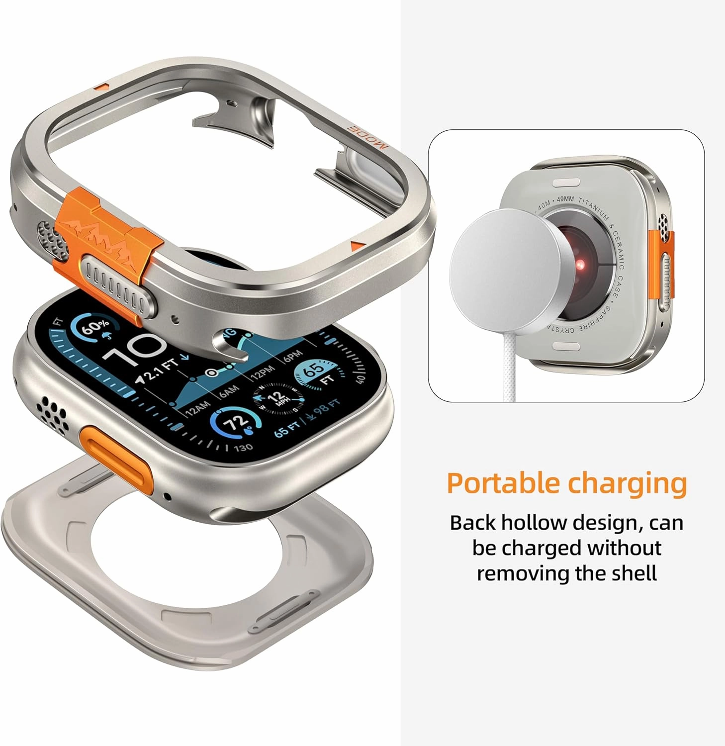 Rugged Metal Case Compatible with Apple Watch Ultra Case 49mm 46mm Series 10, Ultra 2, [Turn 46mm into Ultra Seamlessly] Bumper Cover with Back Shell (Titanium, 49mm)