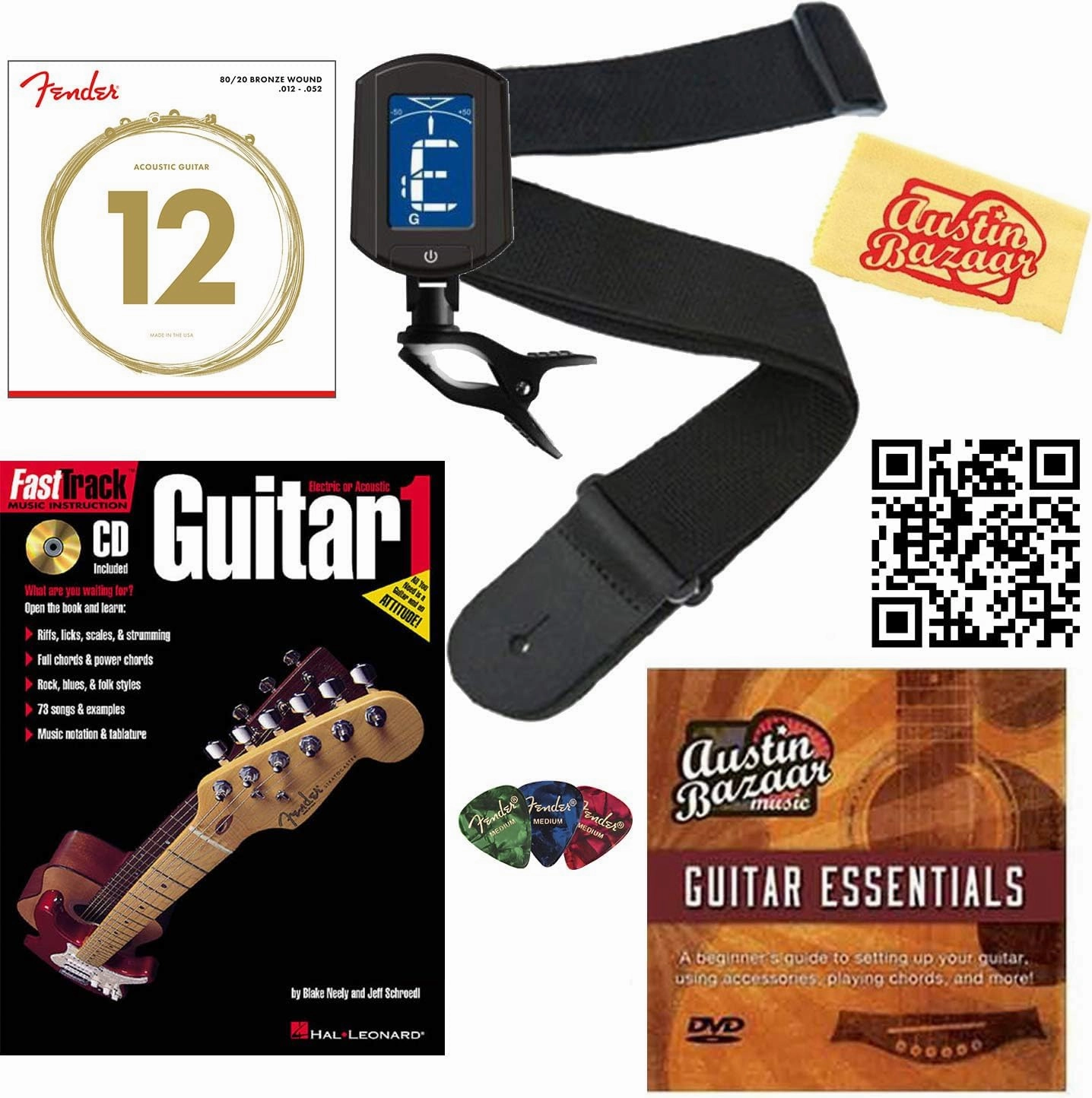 S35 Dreadnought Acoustic Guitar - Matte Sunburst Bundle with Hard Case, Strings, Tuner, Strap, Picks, Instructional Book, Austin Bazaar Instructional DVD, and Polishing Cloth