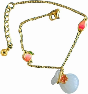 S925 Silver Gold-Plated Natural Hetian White Jade Blessing Bag Bracelet (Chain Length 7.87inch) 1 Fengshui Fashion Jade Bangle bracelet For Women Genuine