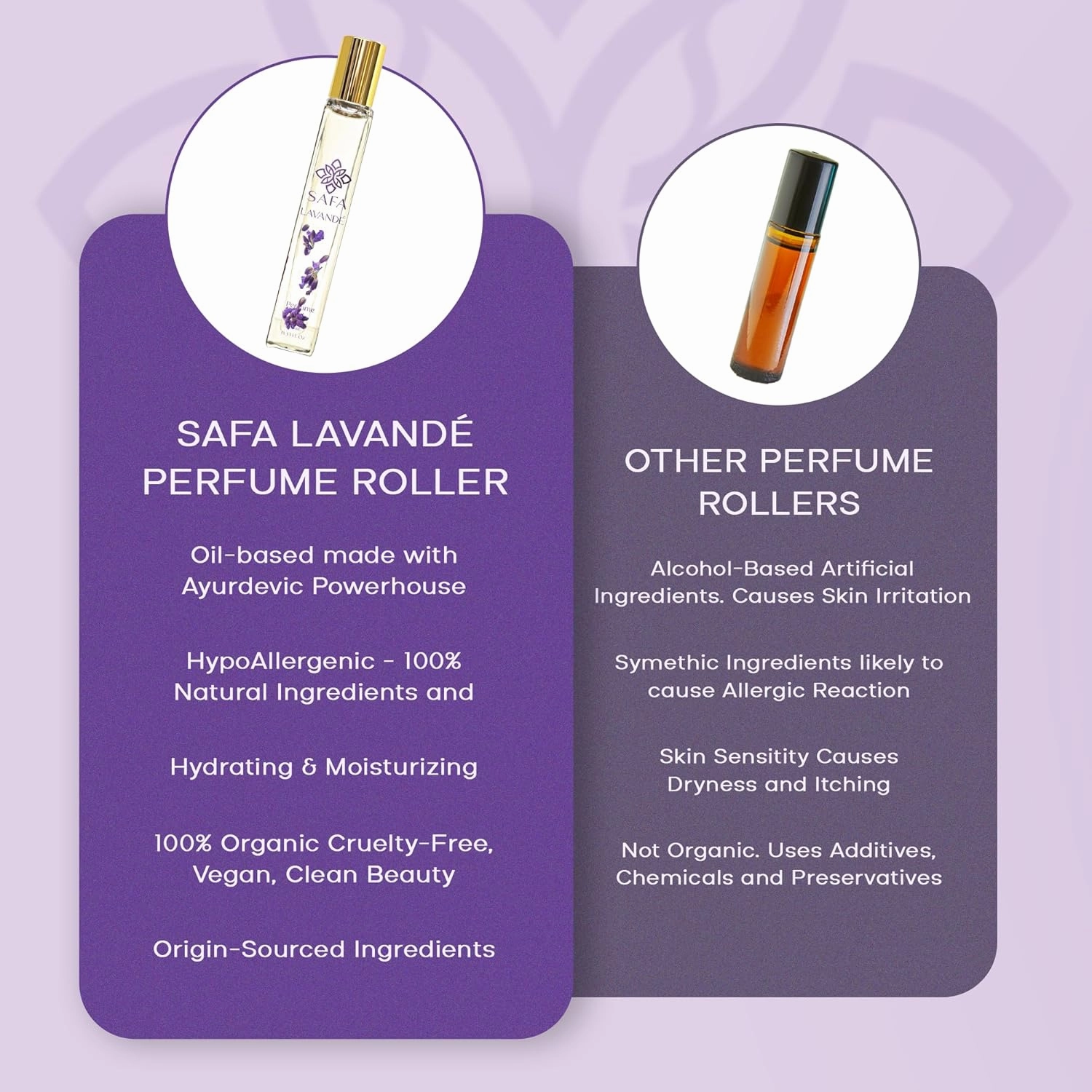 SAFA Lavandé Fragrance Oil Roller (No Alc) French Lavender Scent & English Petals | Organic Oil for Women & Men | 10 mL (.33 fl Oz)