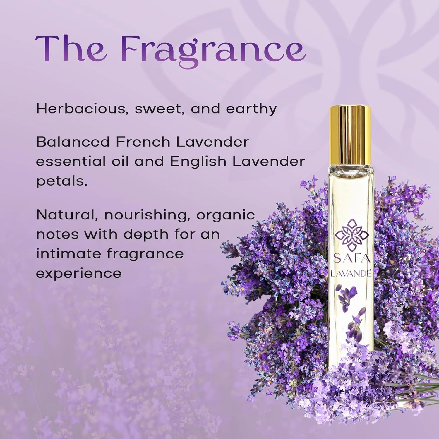 SAFA Lavandé Fragrance Oil Roller (No Alc) French Lavender Scent & English Petals | Organic Oil for Women & Men | 10 mL (.33 fl Oz)